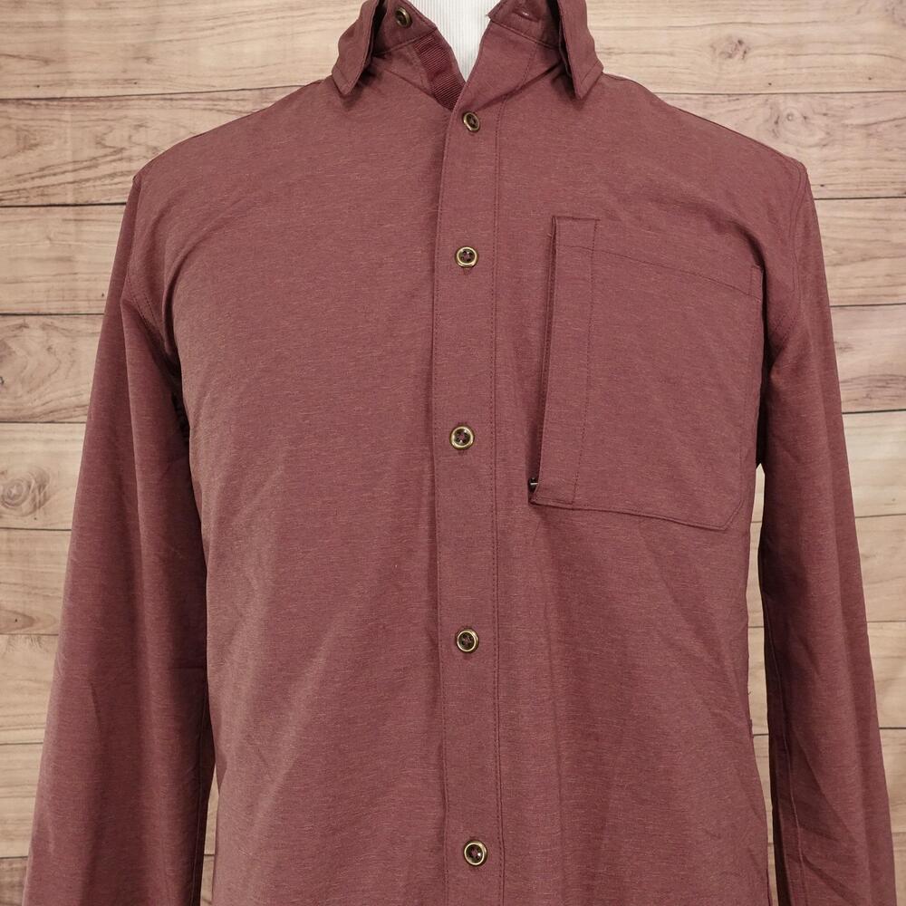 Swiss Tech Shirt Mens M Red Solid Long Sleeve Button-Up Stretch Hiking Tech